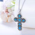 wholesale 925 Sterling Silver Natural Turquoise Stone Cross Pendant Necklace for Women  48cm Chain Length-0-1