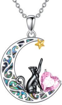 wholesale 925 Sterling Silver 12 Birthstones Black Cat Necklace for Women-Oct.