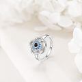 wholesale 925 Sterling Silver Blue Crystal Evil Eye Rose Flower Adjustable Ring for Women Girls  Size 7-8-0-2