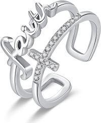 wholesale 925 Sterling Silver Faith Hope Love Adjustable Ring-A2-Faith Cross CZ Ring
