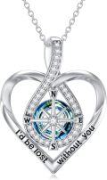 wholesale 925 Sterling Silver Compass Necklace for Women with Blue Crystal Pendant Jewelry Graduation Gift for Teen Girls-0-0