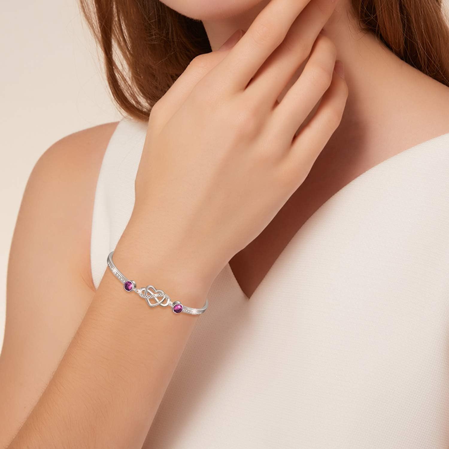 wholesale 925 Sterling Silver Austrian Crystal Infinity Love Heart Bangle Bracelet Adjustable 6 8 Gift for Her-0-3