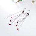wholesale 925 Sterling Silver Red Crystal Drop Dangle Threader Earrings w/Flower & Butterfly Charm-0-1
