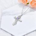 wholesale 925 Sterling Silver Cross Pendant With Red Gemstone And Lily Design-0-58