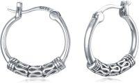 wholesale 925 Sterling Silver Snake Patterned Round Hoop Earrings - Small 14mm Diameter Hypoallergenic Gift for Her-Boho Bali Hoop Earrings-14