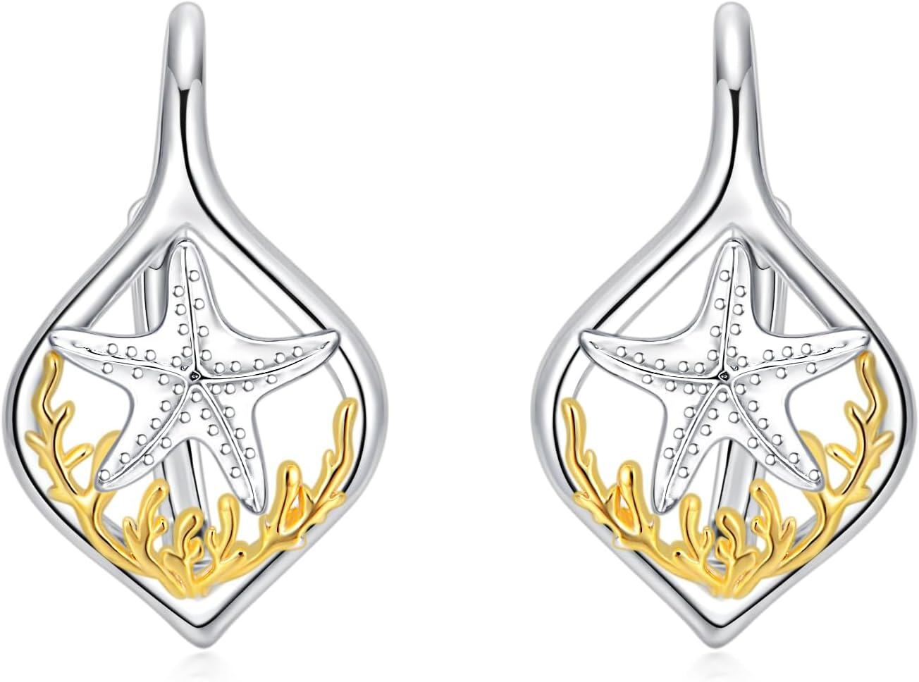 Sterling Silver Turquoise Sea Animal Dangle Earrings-01-Starfish