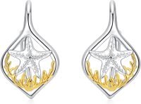 wholesale 925 Sterling Silver Starfish Coral Drop Earrings-01-Starfish