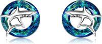 wholesale 925 Sterling Silver Shark Stud Earrings Ocean Blue Crystal Sea Life Gifts for Her-animal&Shark