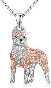 wholesale 925 Sterling Silver Boxer Dog Shape Crystal Pendant Necklace for Pet Lovers-Pitbull