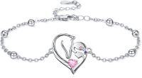 wholesale 925 Sterling Silver Horse Heart Birthstone Bracelet Jewelry Gift for Women-10-Oct-Lab Created Pink Tourmaline