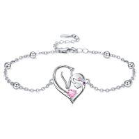 wholesale 925 Sterling Silver Horse Heart Birthstone Bracelet Jewelry Gift for Women-10-Oct-Lab Created Pink Tourmaline