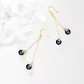 wholesale 14K Gold Lapis Lazuli Long Drop Threader Earrings Wholesale for Women - Elegant  Set-0-2