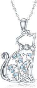 wholesale Sterling Silver Lab Grown Diamond Cat Birth Flower Necklace for Women-0-15