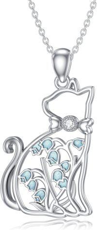 wholesale Sterling Silver Lab Grown Diamond Cat Birth Flower Necklace for Women-5-Cat and Lily of the Valley