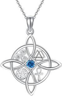 wholesale Sterling Silver Celtic Cross Witches Knot Pendant Necklace Amulet Gift-A-Birthstone-December-A-Birthstone-December