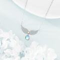 wholesale 925 Sterling Silver Teardrop Moonstone Angel Wings Pendant Necklace-0-3