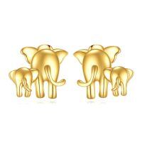 wholesale 14k Gold Mother Baby Elephant Stud Earrings For Women-H-Two Elephant