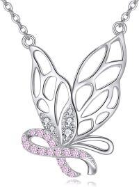 wholesale 925 Sterling Silver Pink CZ Butterfly Pendant Necklace Celtic Knot  for Her-Breast Cancer