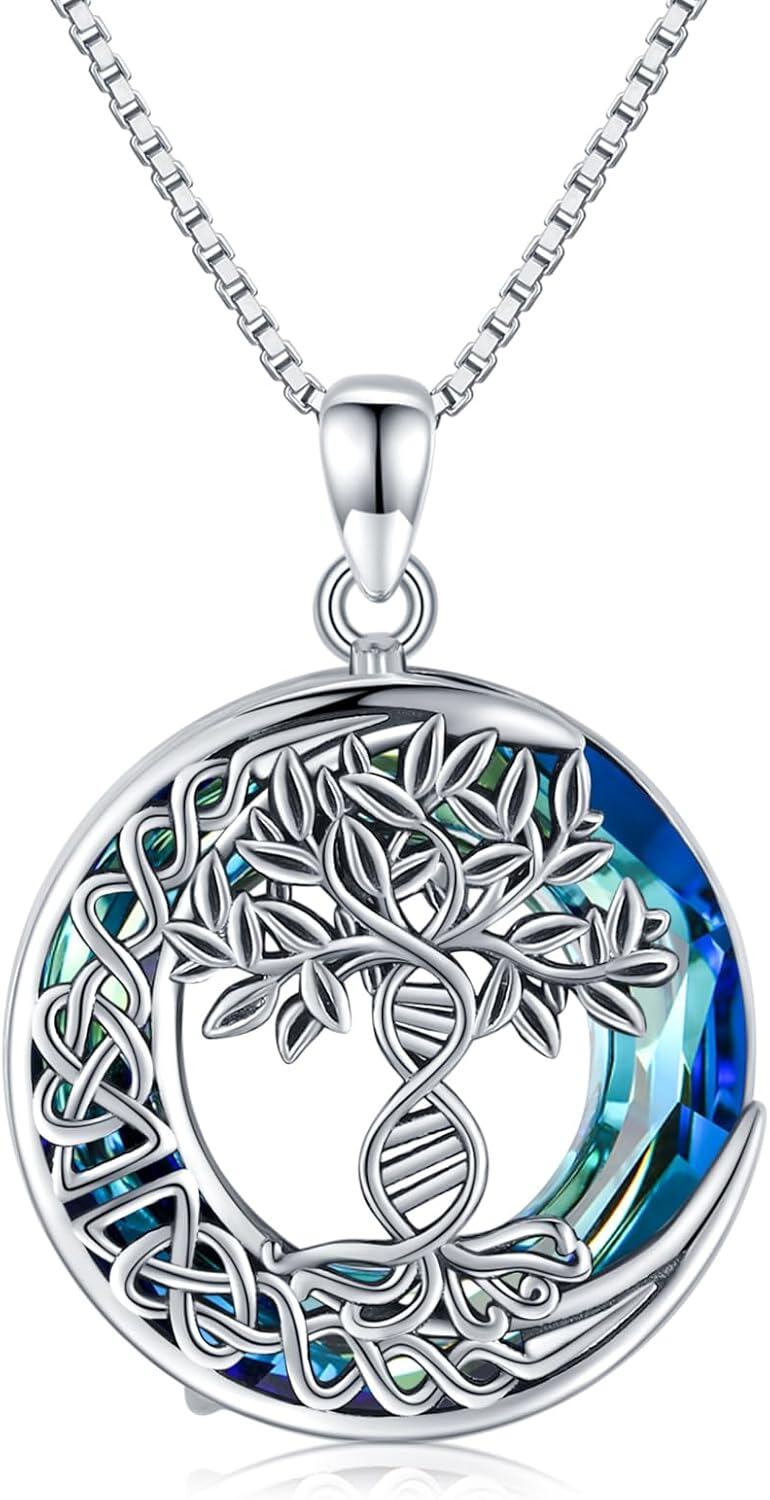  Sterling Silver Crystal Mushroom Tree of Life Pendant Necklace -0-0