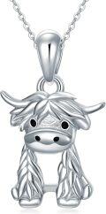 wholesale 925 Sterling Silver Scottish Highland Cow Charm Necklace - Cute Scotland Pendant s for Women & Girls-0-0