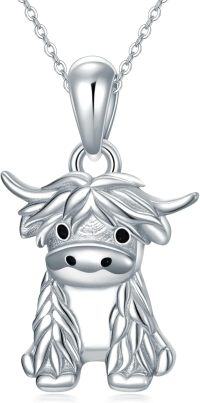 wholesale 925 Sterling Silver Scottish Highland Cow Charm Necklace - Cute Scotland Pendant s for Women & Girls-Highland cow
