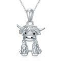 wholesale 925 Sterling Silver Cute Highland Cow Pendant Necklace-0-0