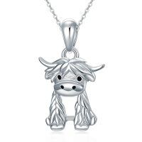 wholesale 925 Sterling Silver Cute Highland Cow Pendant Necklace-Highland cow
