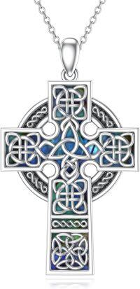 wholesale 925 Sterling Silver Blue Abalone Shell Celtic Cross Pendant Necklace 3D Triquetra Trinity Knot Jewelry for Women Men Gift Boxed-Trinity Cross