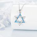 wholesale 925 Sterling Silver Blue Opal Star of David Hexagram Pendant Necklace for Women Gifts-0-2