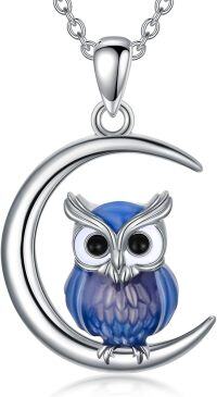 wholesale 925 Sterling Silver Owl Pendant Moonstone Necklace Blue Gemstones Jewelry for Women Girls Gift 43cm Chain Length-Owl