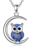 wholesale 925 Sterling Silver Owl Pendant Moonstone Necklace Wholesale Blue Gemstones Jewelry for Women Girls Gift 43cm Chain Length-0-0