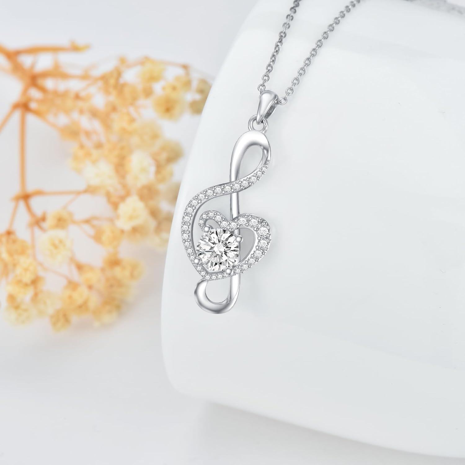 14K Gold Plated Sterling Silver Moissanite Music Note Necklace for Women-0-4