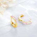 wholesale 925 Sterling Silver Pink Opal Huggie Hoop Earrings with Yellow Gold Tone for Women-0-1
