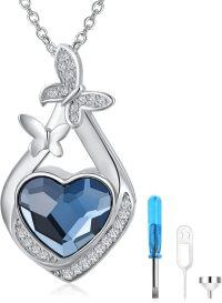 wholesale 925 Sterling Silver Blue Heart Crystal Butterfly & Dragonfly Keepsake Pendant Necklace-Butterfly