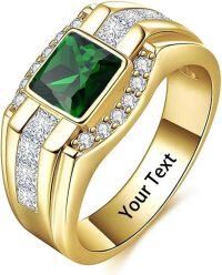 wholesale  Sterling Silver Moissanite Men s Gold Plated Square Cut Birthstone Ring ( ) -Black Onyx-Ruby-Emerald-Amethyst-Moss Agate