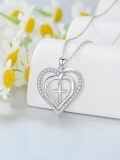 wholesale 925 Sterling Silver Heart with Cross Pendant Necklace for Women and Men - Religious-0-4