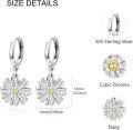 wholesale 925 Sterling Silver Daisy Flower Hoop Earrings 14mm with Anti-Allergic Design for Women, Ideal Gift for Christmas Birthdays Anniversaries-0-2