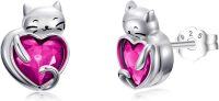 wholesale 925 Sterling Silver Ruby July Birthstone Cat Stud Earrings 10-13mm-07-Jul-Ruby