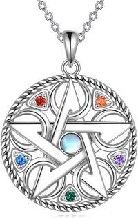 wholesale 925 Sterling Silver Star Moon Triangle Stone Pendant Necklace-Pentagram