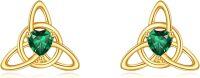 wholesale 14K Gold Green Heart Celtic Knot Stud Earrings Luck Triangular Gemstone Jewelry-Celtic Knot Earrings Emerald