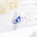 wholesale 925 Sterling Silver Blue Crystal Butterfly Pendant Necklace for Women Gifts for Her Valentines Day Jewelry-0-3