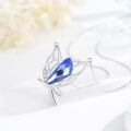 wholesale 925 Sterling Silver Blue Crystal Butterfly Pendant Necklace for Women Gifts for Her Valentines Day Jewelry-0-3