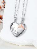 wholesale 925 Sterling Silver Dolphin Mother & Daughter Heart Pendant Necklaces-0-2