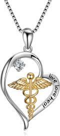 wholesale 925 Sterling Silver Heart Shaped Caduceus Angel Nurse Live Love Heal Pendant Necklace for Women Girls -0-0