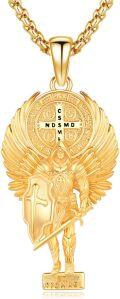 wholesale 925 Sterling Silver Plated Gold  Saint Michael Pendant with St Benedict Medal on 24 Chain-0-0