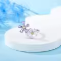 wholesale 925 Sterling Silver Natural Amethyst Adjustable Forget Me Not Flower Ring-0-4
