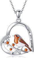 wholesale 925 Sterling Silver Enamel Robin in Heart Pendant Necklace for Women Birds Lover Gifts-0-0
