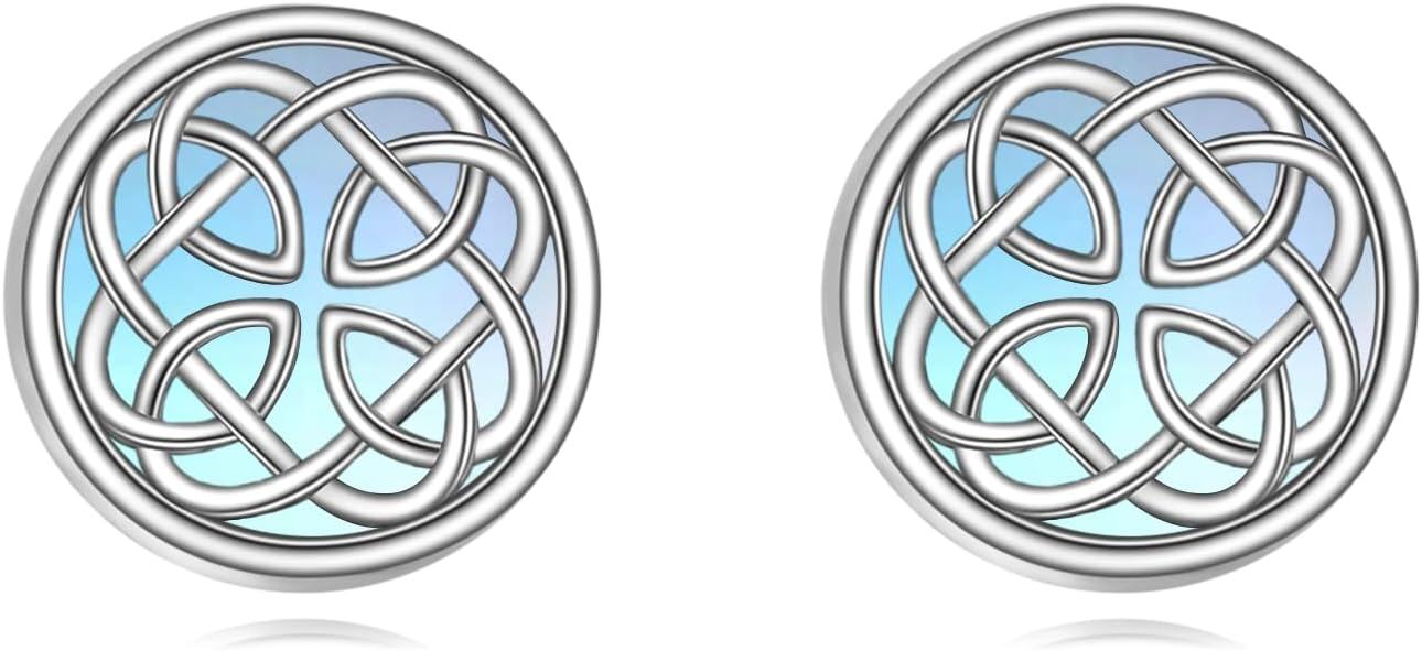 Sterling Silver Celtic Knot Stud Earrings Irish Jewelry Gift for Women-moonstone