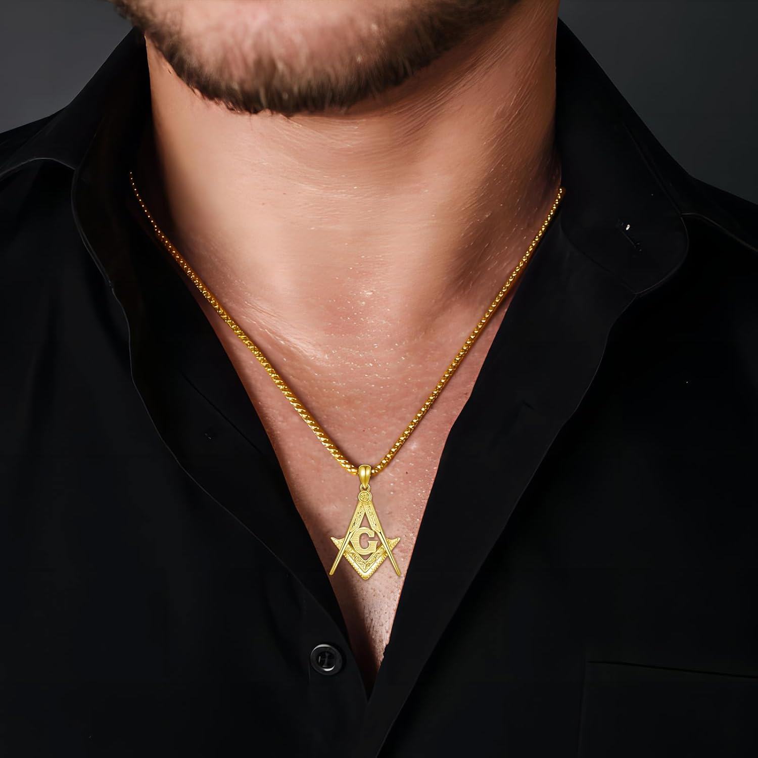wholesale 925 Sterling Silver Freemason G Symbol Triangle Pendant Necklace with Stainless Steel Chain for Men Women Gold Tone  24 Chain-0-1
