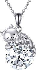 wholesale 14K Gold Pink Crystal Black Cat Pendant Necklace for Women Cats Lover-0-186